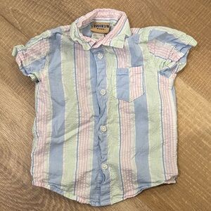 Striped Button Down Shirt - Blue, Pink, Green 4T